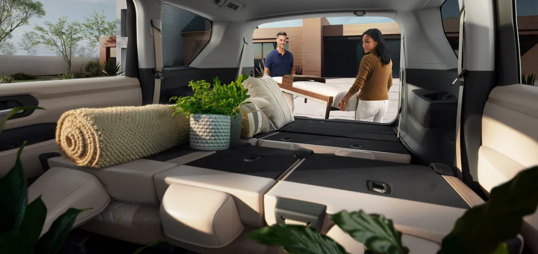 cargo area with 3rd row seats down in a nissan armada