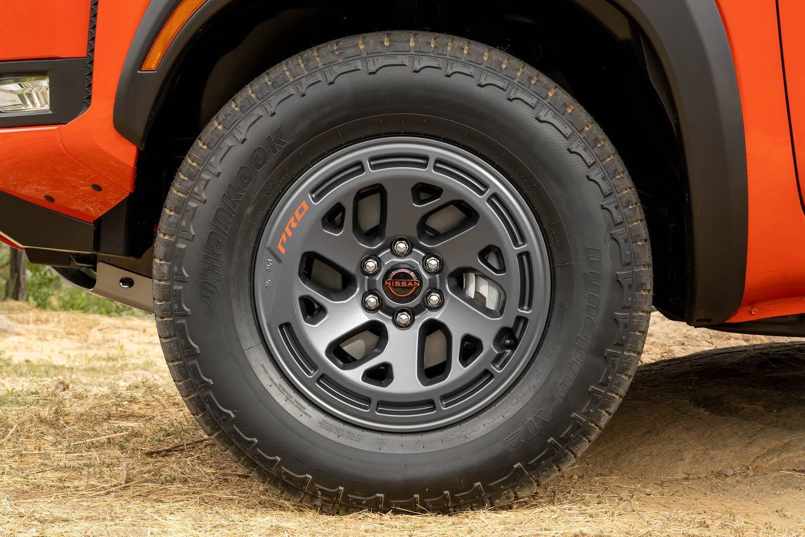 A wheel of a nissan frontier.