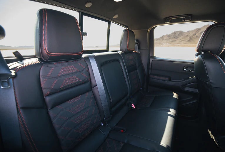back leather interior of a nissan frontier with pro-4x stitching in the seat